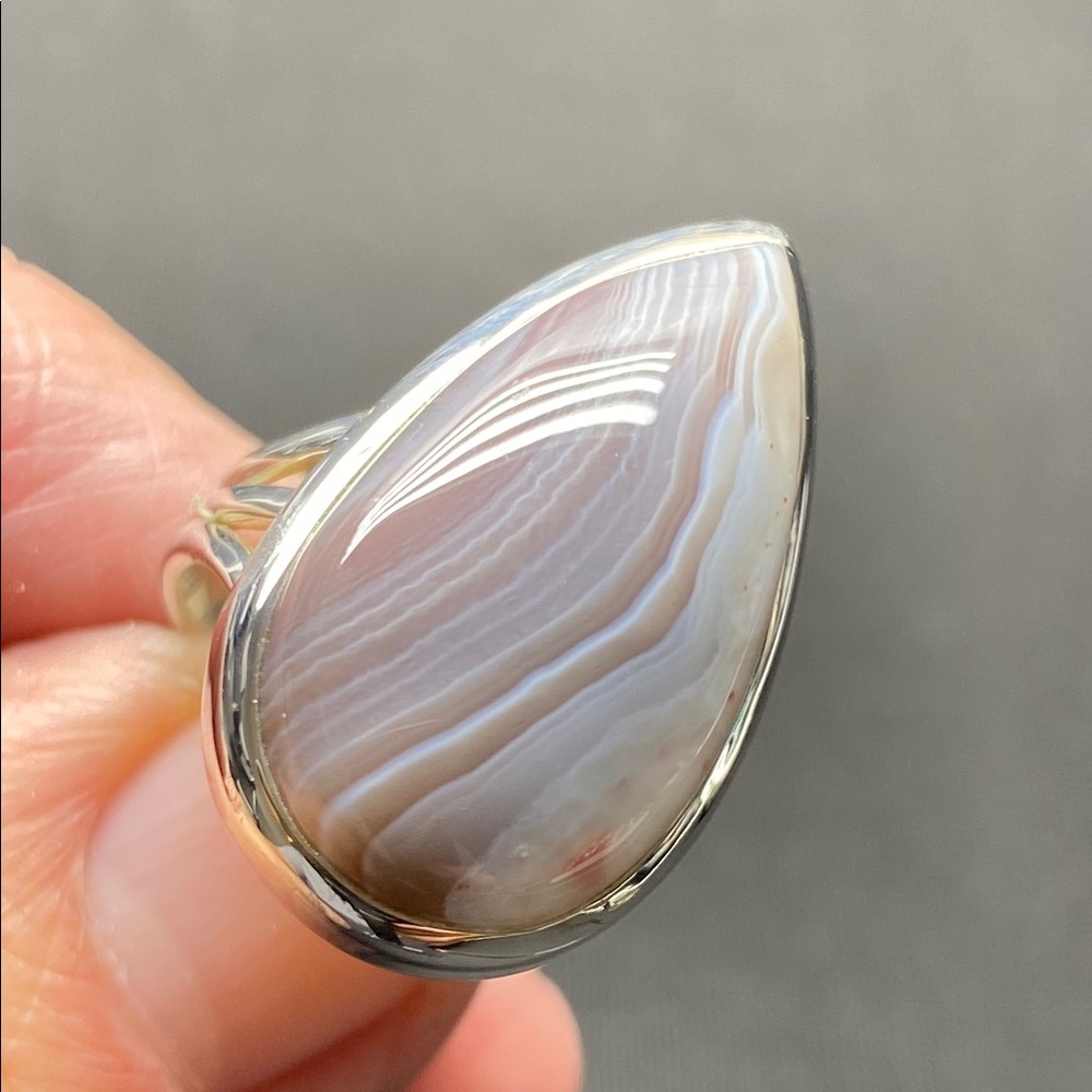 Botswana Agate Ring Size 9 in Solid Sterling Silver 925